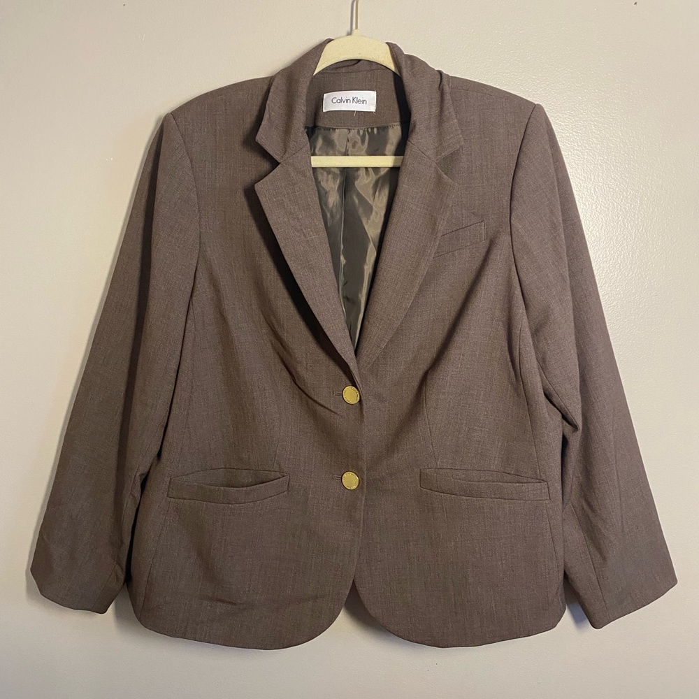 Calvin Klein Cross-Hatch Brown Blazer Jacket 2 Button 16/18 EUC